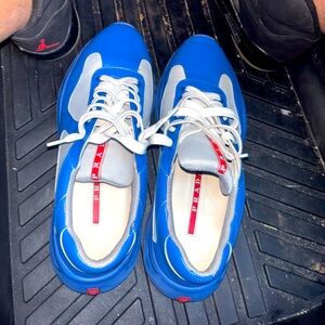Prada Men's Vibrant Blue and Gray Sneakers